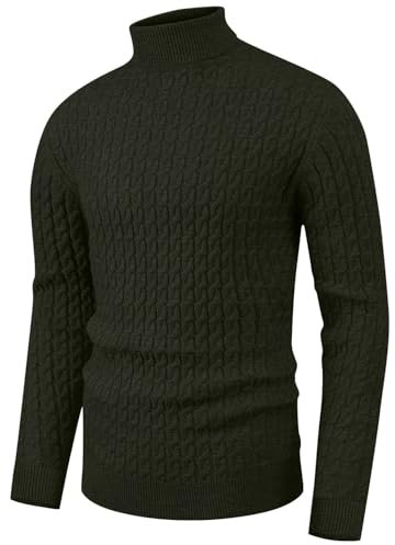 Sailwind Mens Jumpers Turtle Neck Christmas Jumpers for Men Tops Cable Knit Sweaters Slim Fit Pullover Solid Colour Basic Tops Winter Warm Knitwear (VG Army Green, XXL)