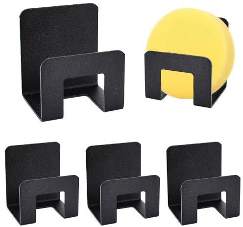 MININUSI 4 Pcs Soporte Esponja Fregadero Negro Porta Estropajos Acero Inoxidable Soporte para Estropajos Autoadhesivo Escurridor de Esponjas de Cocina Guarda Esponja para Fregadero Cocina Baño