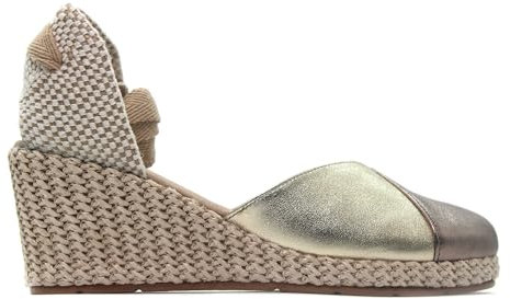 PITILLOS - Sandalias de piel,tipo salón con cuña y plataforma,imitación esparto,cierre de cordón al tobillo, para: Mujer color: PLATA VIEJA talla:39