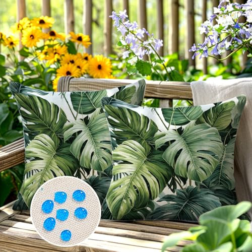 wtisan Kissenbezug 45 x 45 cm Dekorative 2er Set Wasserfest Outdoor Kissen Gartenkissen Wetterfest Atmungsaktiv Tropische Grüne Pflanzen Kissenbezug Gartendeko für Draußen Heim Sofa Garten…