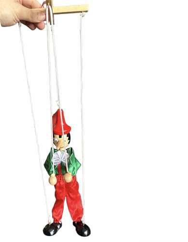 Burattino marionetta in legno con corde, 36 cm, Multicolore