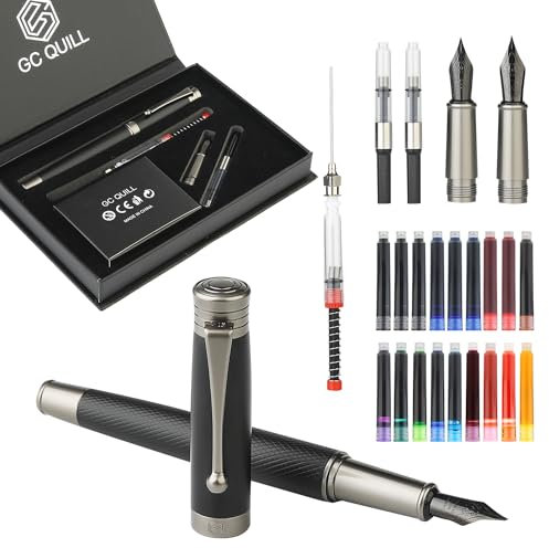 GC QUILL Fountain Pen Set - Fine and Medium Nibs, Includes 18 Ink Cartridges, Ink Refill Converter and Syringe Filler, Gift for Writing Journaling Calligraphy– MU-13