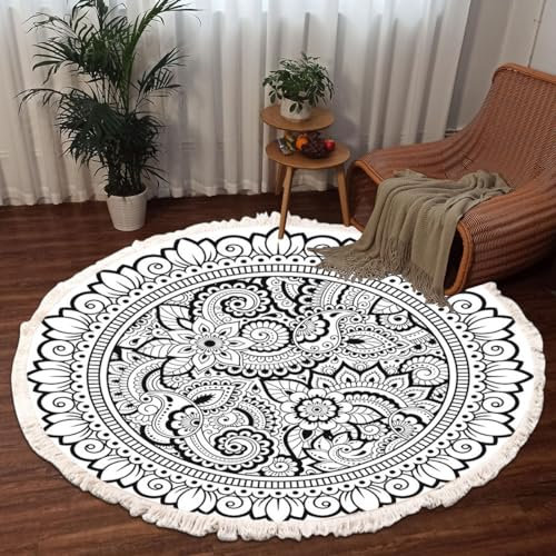 Terafeels Runder Teppich Wohnzimmerteppich Weicher Badezimmerteppich Waschbar Teppich Rutschfester für Eingangsbereich Wohnzimmer Schlafzimmer 60 × 60cm,6060