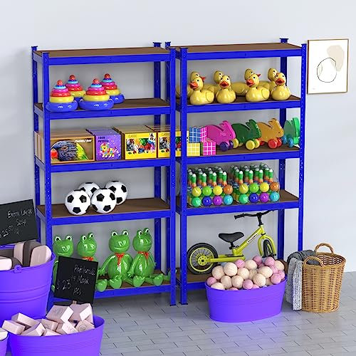 Rigogo 2 x Stahl Schwerlastregal Stabiles Lagerregal mit 5 Verstellbare Ablagen, bis 875 kg Belastbar, Bolzenloses Design Einfache Montage für Garage, Werkstatt, Speisekammer, 180x90x40CM, Blau