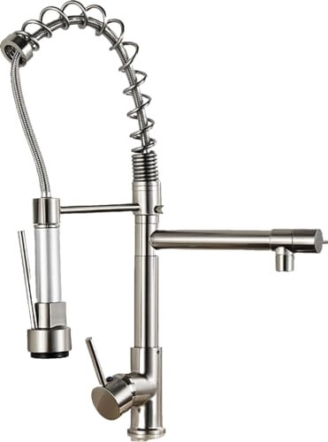 KLARWERK Björn | Gastronomia Cromo Argento Rubinetto Della Cucina | Due Soffioni | Acciaio Inox Professionale Rubinetto Cucina | Doppio Lavelli Ristorante