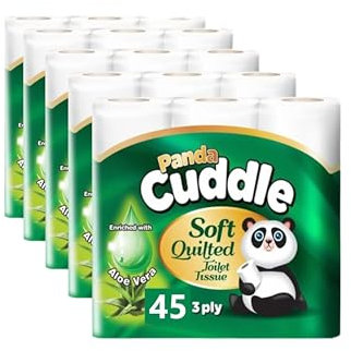 Panda Cuddle 3-Ply Soft Quilted Scented Toilet Rolls - Aloe Vera Scented - Premium Bathroom Toilet Rolls for Luxurious Comfort and Hygiene (Pack of 45)