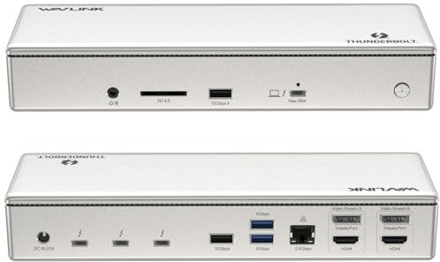 WAVLINK Thunderbolt 4 Docking Station, 98W PD, Single 8K/Quad 4K Monitor Docking Station with 2 DP/2 HDMI, 4 Thunderbolt 4 Ports, 4xUSB A,2.5 GbE,SD,Audio/Mic, Compatible with MacBook Pro/Air and More