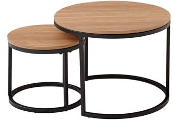 JZGORC 2er Set Zweiteiliges Couchtisch, Stapelbarer runder Beistelltisch für Wohnzimmer, Lackierte Metallbeine, Geeignet für Wohnzimmer, Café, Schlafzimmer (60 * 45 cm und 40 * 35 cm) – Dunkelbraun