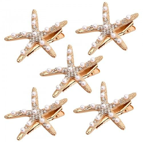Dokeno 5 Stück Seestern Haarspangen, Diamant Haarnadel, Kopfschmuck Hochzeit, Strand Dekoration