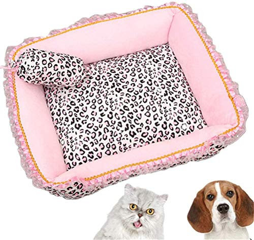 HAFEISI Kleines Haustierbett, rosa Leoparden-Hundebett, Hunde- und Katzenbett, schönes Haustierbett, wendbares Hundekissen mit waschbarem, abnehmbarem Bezug(Square,S)