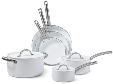 BLACK+DECKER 9-Piece Ceramic White Aluminum Cookware Set, Pots and Pans Set with Ceramic Non-Stick Coating