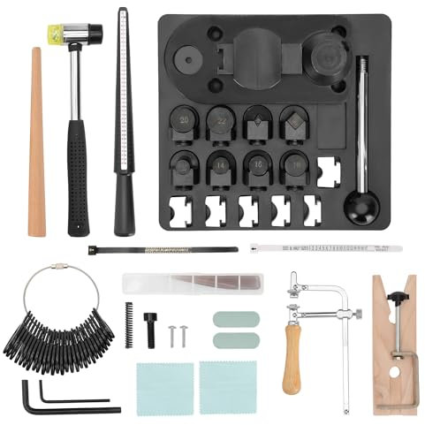 NURATIT Ring Bender Kit for Spoons, Ring Bender Tool, Ring Bender with Nylon Mold, 3 in 1 Jewelry Saw Bow and Measuring Tool