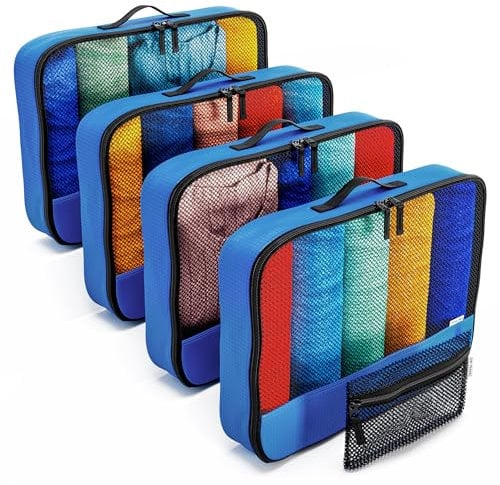 OW-Travel Easy to Organise Packing Cubes for Suitcases. 4 Large Travel Cubes and Zipper Organiser for Travel Bag Backpack Luggage.Travel Accessories Gifts Holiday Essentials. 5Pcs Blue
