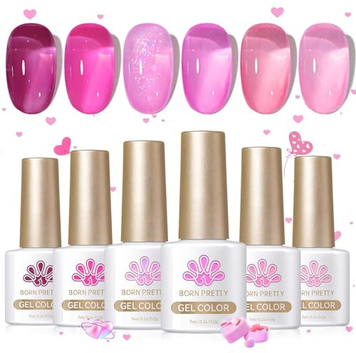 Born Pretty UV Nagellack Jelly Neon Pink Gel Nagellack Milky Jelly Hot Pink Transluzent Frühling Sommer UV LED Soak off Manicure Gel Lacquer Varnish