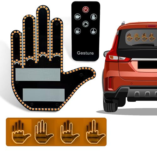Finger Gesture LED Light, Funny Gesture Light for Back Window, Vehicle Gadgets with Remote Control, Novelty and Funny Accessories for Men and Women, Perfect Car Gifts