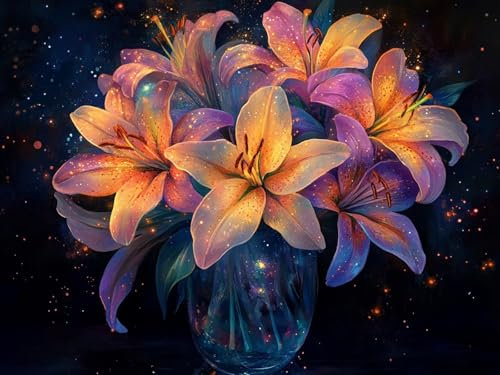 Pintar por Numeros Adultos lirio, DIY flor Cuadros para Pintar por Numeros Niños, Kit de Pintura al óleo de Lienzo con 3 Pinceles y Pigmento Acrílico, Home Wall Room Decor, Regalo Mujer, 60X80CM