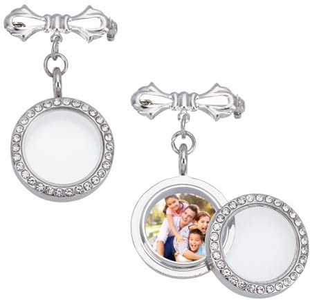 HOBBIESAY 2 Stück Foto Hochzeitsstrauß Anhänger Messing Broschen Legierung Strass Broschen Anstecknadel Broschen Bastelset Schleife Blumenstrauß Foto Medaillon Anhänger Platin Für Pullover Clip