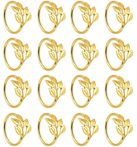 TINA.WIN 16 Pezzi Elegante Metallo Tovagliolo Anelli, Tovagliolo Chiusura Foglia, Adatto Per Matrimonio, Natale, Riunione Di Famiglia, Decorazione Della Tavola, 35 * 40 * 46 Mm