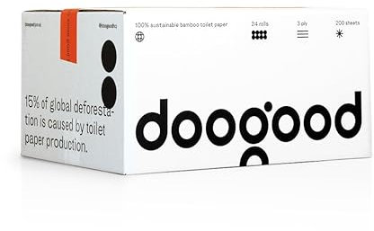 DooGood Bamboo Toilet Roll 3 ply, 100% Bamboo Toilet Paper, Loo Roll 24 Pack, Soft & Strong, Sustainable & Responsibly Sourced, Toxin-Free & Plastic-Free, Unwrapped Rolls in 100% Recyclable Packaging