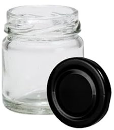 made in home - Lot de 80 mini bocaux en verre de 40 ml, pots à épices avec couvercle à visser, bocal à essai, pots à confiture, petits pots à miel, bocaux ronds (couvercles noirs)