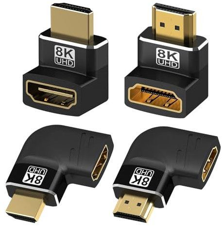 LUIRSAY 4 Stück HDMI Winkelstecker, HDMI 2.1 Stecker auf buchse 90 Grad und 270 Grad 8K@60Hz/4K@120Hz 48Gbps Unterstützung HDR/VRR/QMS/ALLM, Winkel Adapter für PC, Laptop, HDTV Schalter, PS4, PS5