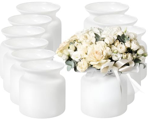Giessle® 12 Stück [ Edle Tischvasen im XL-Format ] in Weiss-matt im Set für Tischdeko Vasen aus Glas Blumenvasen groß Hochzeit