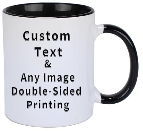 Tasse à café personnalisée en céramique personnalisable avec photo et texte - 325 ml - Cadeau unique pour anniversaire, anniversaire de mariage, Noël, famille, amis (noir)