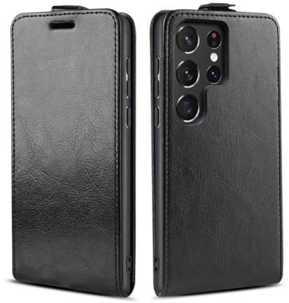 LBH Handy Hülle für Samsung Galaxy S22 Ultra mit Kartenfach Vertical Flip Magnet Cover Case Flip Klapphülle Magnetverschluss Schwarz