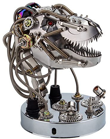 BuildCubes 3D Metall Puzzle Erwachsene, Steampunk Mechanisch Dinosaurier 3D Puzzle Metall Modellbausatz Tier, 180+PCS DIY Tyrannosaurus Rex Kopf Modell Spielzeug Geschenk, KIT Version