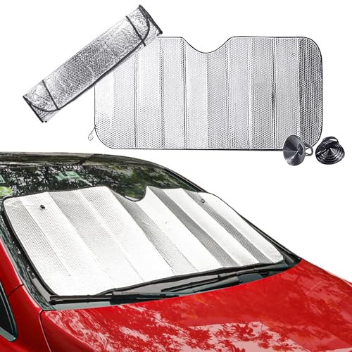 Car Windscreen Sun Shade, Foldable Car Windshield Sunshades Anti UV Keep Vehicle Cool, Universal Windshield Dust Sun Shade Visor Shield Cover for Cars Van (130 X 60CM)
