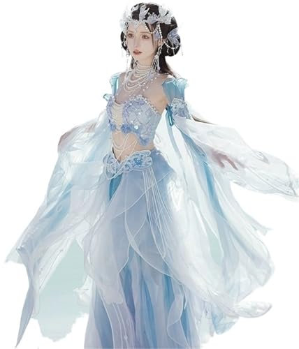 AIHERQG Robe Hanfu originale, tenue de princesse sirène exotique, imprimé graduel, broderie, éléments chinois, ensemble de costumes de fée Cosplay(XL)