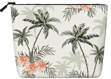 ZhanMg Tropical Palm Trees Print Fake Hemp Makeup Bag â€“ Reusable Cosmetic Accessories Organizer, Travel Toiletry Pouch