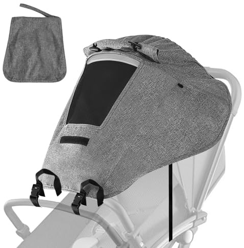 KQDRAVINE Sonnensegel Kinderwagen uv schutz Mit Aufbewahrungstasche, Sonnenschutz kinderwagen Sonnensegel buggy Sonnenschutz buggy, Sonnenverdeck Mit Sichtfenster für Alltagsreisen, Camping (Grau）