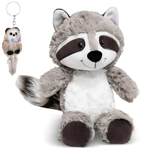 Ziyonix Kuscheltier Waschbär mit Schlüsselanhänger, 25cm Schmusetier Waschbär Realistische Waschbär Stofftier Flauschiges Plüschtier