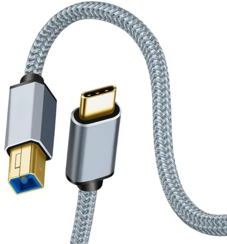 kwinfei Cable USB-C a USB Tipo B de 2 Metro, Cable USB C, Cable Impresora USB, Cable USB Impresora, Cables Trenzados de Nailon, Compatible con Escáneres, Teclados MIDI, Controladores de DJ, Escaneo