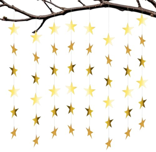 3 Stück Stern Girlande Party,Reflective Glitzer SternGirlande,Stern HängendenGirlande für Weihnachten,Geburtstage,Karneval,Jubiläen,Hochzeiten Dekoration,Party deko(4m,Gold)(Gold)