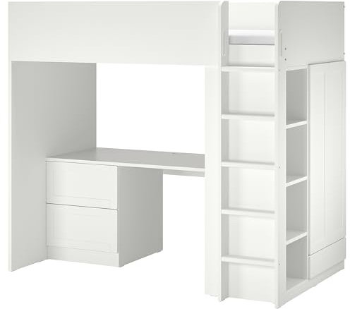 ProTuning SMÅSTAD Hochbett, weiß mit Gestell/mit Schreibtisch mit 3 Schubladen, 90x200 cm