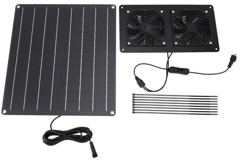 EOJDDPA Solar-Abluftventilator-Set, 12 V, 20 W, Solarpanel-Ventilator mit Schaltersteuerung für Hühnerstall, Gewächshaus, Haustierhaus, ABS-Material, 36 x 33 cm, Solarpanel