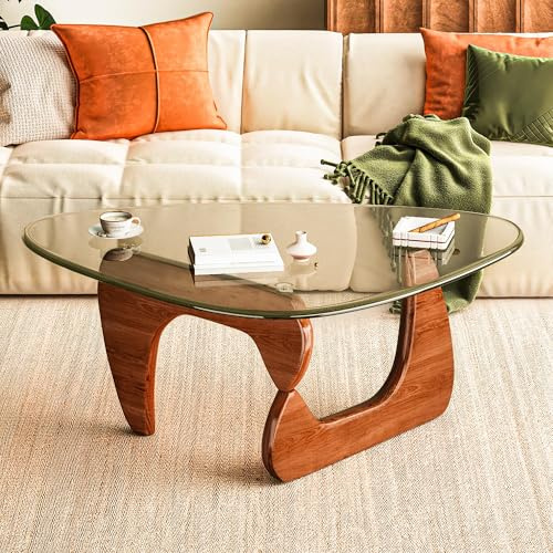 Wumagin Dreieckiger Couchtisch Glas, Modern Wohnzimmertisch, Niedriger, Minimalistischer Teetisch für Terrasse, Büro, Balkon, Schlafzimmer (80 x 58 x 41 cm-Transparent)