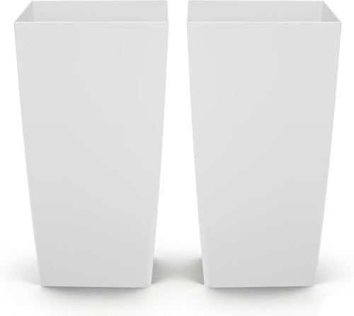 VEVOR Set di Fioriera Alta per Piante Fiori 2 pezzi, Fioriera Altezza 75 cm da Interno Esterno Cortile Giardino Ingresso con Fori di Drenaggio, Materiale in Plastica, Forma Conica Quadrata, Bianco