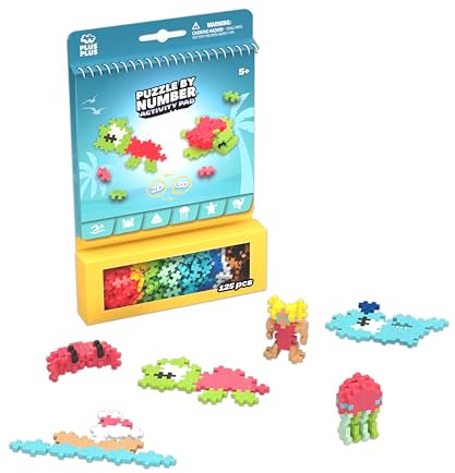Plus Plus Travel Toys - Building Blocks Puzzle Play, Ideal Train, Car, or Plane Activities for Kids, 12 Pages with 125 Pieces in Attached Storage, Girls and Boys Toys Age 5 Plus - Ocean