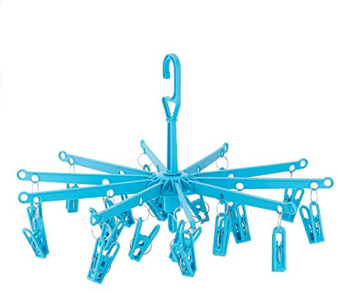 HANGERWORLD 20 Peg Blue Plastic Hanging Laundry Socks Lingerie Clothes Portable Indoor Outdoor Airer Dryer