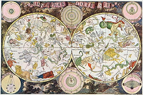 1art1 Historische Landkarten Poster Sternenkarte Planisphäre 17. Jahrhundert, Frederik De Wit Kunstdruck Bild 60x40 cm