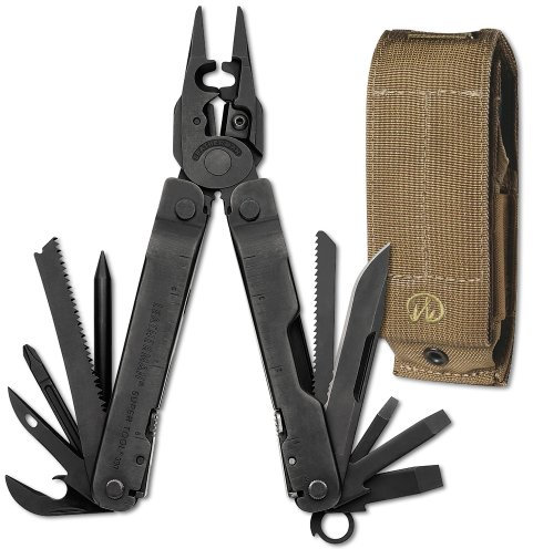 Leatherman L831368 Super Tool 300 EOD Edelstahl schwarz (Kampfmittelräumdienst), inkl. Molle-Holster braun, militärischem Crimper und auswechselbarem Drahtschneider