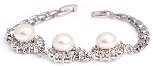 Sweet & Happy Girl's Store 9-10mm Wei? S¨¹?wasser-Zuchtperlen Gold ¨¹berzogen Drip-Form-Armband-Schmuck 7.8