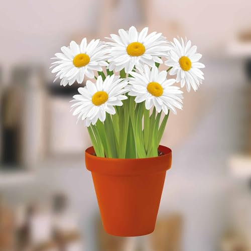 Gänseblümchen-Fensteraufkleber im Blumentopf – Fenster-Sticker mit statischer Haftung als Fenster-Deko oder Gartenschmuck am Gewächshaus –Glasaufkleber