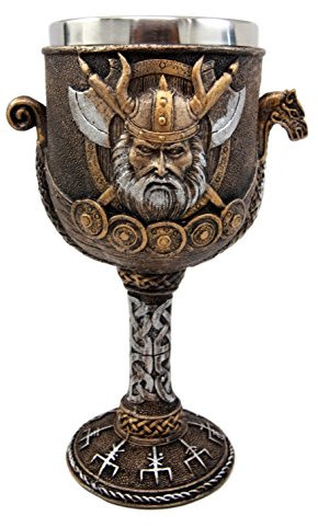 Atlantic Collectibles Norse Mythology Viking Odin Warlord Dragon Longship 8oz Resin Wine Goblet Chalice With Stainless Steel Liner
