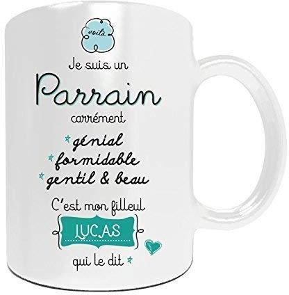 Cadeau de Noël parrain et marraine - Duo de mug parrain et marraine à personnaliser avec votre prénom - Cadeau original baptême - Cadeau parrain et marraine
