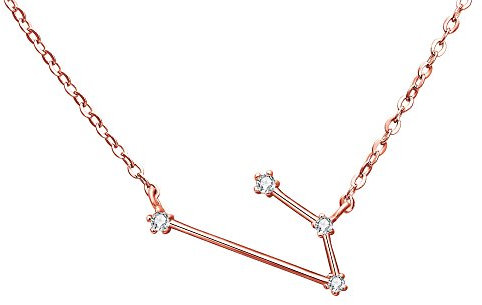 Clearine Halskette Sternzeichen 925 Sterling Silber Cubic Zirconia Sternbilder 12 Horoskop ''Widder'' Astrologie Anhänger Kette Rosa-Gold-Ton für Damen Mädschen