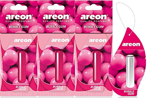 AREON Liquid Auto Lufterfrischer Bubble Gum Duft Autoduft Kaugummi Rosa Duftflakon Parfüm Flakon Aufhängen Hängend Anhänger Spiegel Set 5ml 3D (Bubblegum Pack x 3)